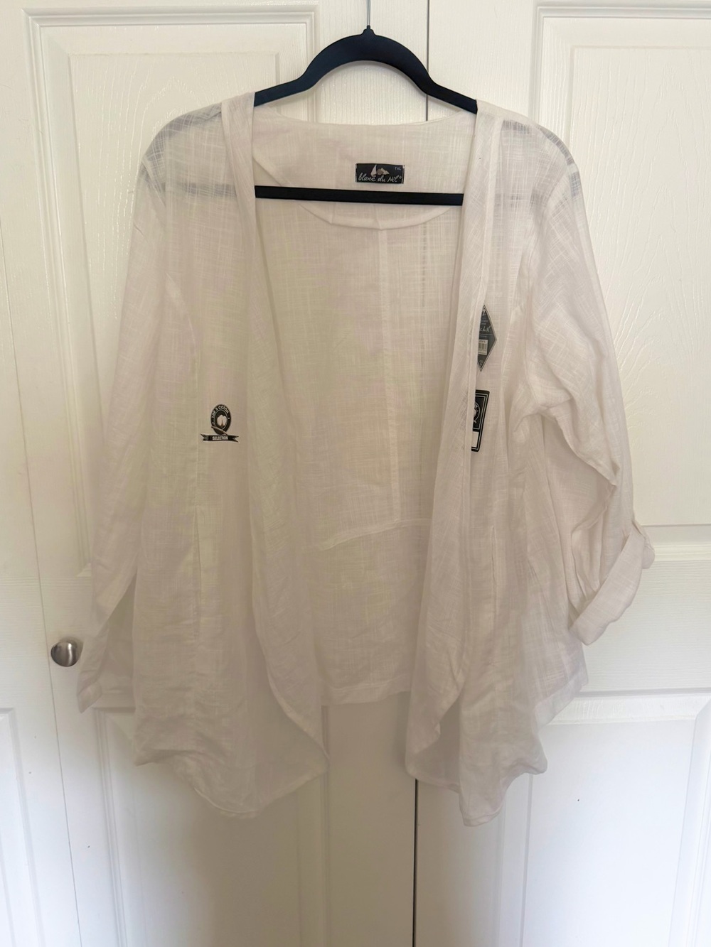 Lightweight White Sheer Swim Coverup with Emblem Detail